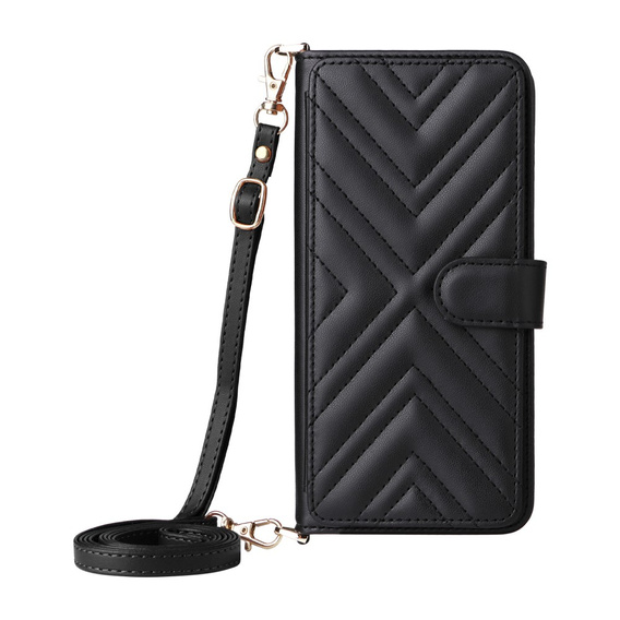 Puzdro s chlopňou pre Oppo Reno 13 5G, Crossbody Leather Wallet, čierne