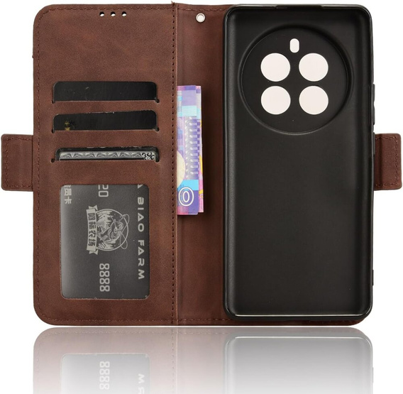 Klapkové puzdro pre Realme 12+ Plus 5G, Card Slot, hnedé