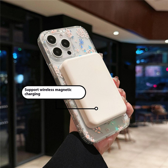 Magnetické puzdro s kvetinovým laserovým vzorom pre iPhone 16 Pro