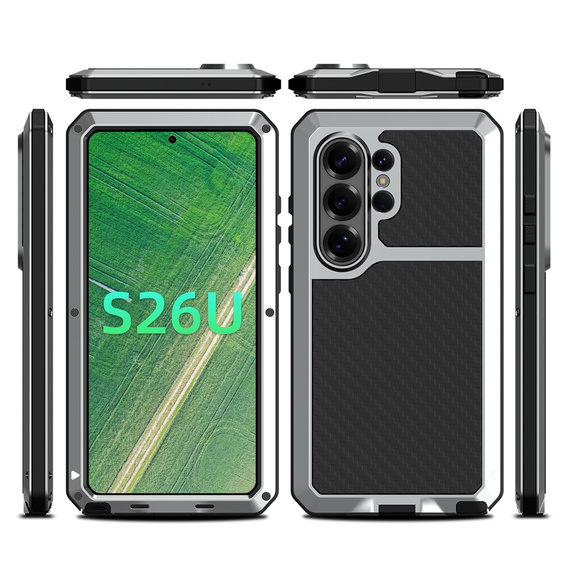 Puzdro s integrovaným sklom pre Samsung Galaxy S26 Ultra, strieborné