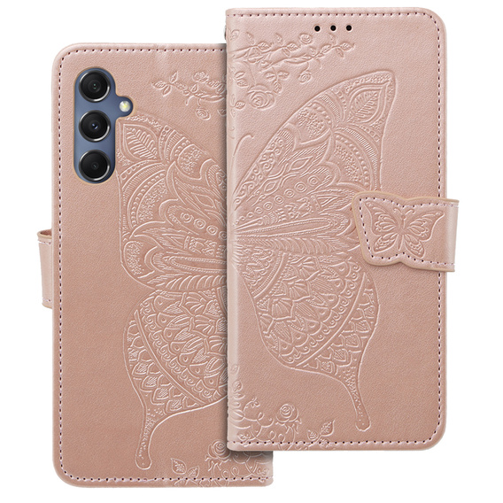 Klapkové puzdro pre Samsung Galaxy M34 5G, Butterfly, ružové rose gold