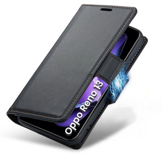 Puzdro pre Oppo Reno 13, ERBORD Glossy Litchi, flipová peňaženka, čierne