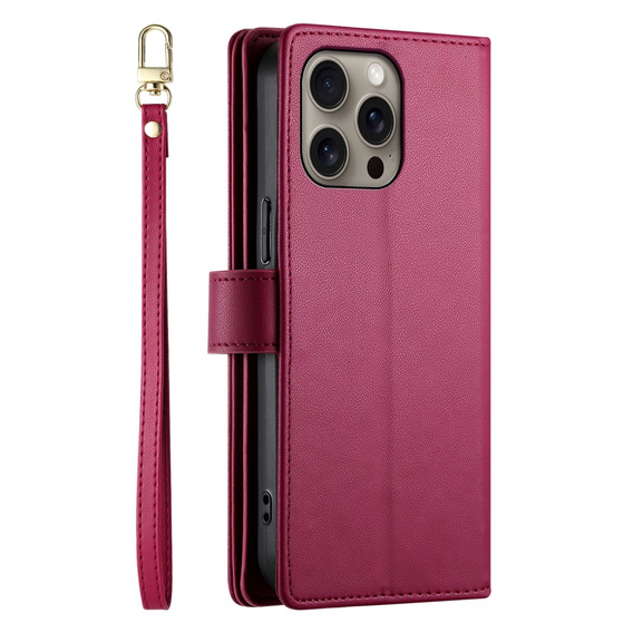 Klapkové puzdro pre iPhone 16 Pro Max, Wallet Zipper Pocket, červené
