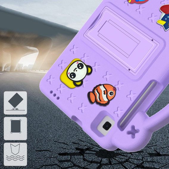 Detské puzdro pre Samsung Galaxy Tab A7 Lite 8.7 T220/T225, Cute Patterns, so stojanom, fialové