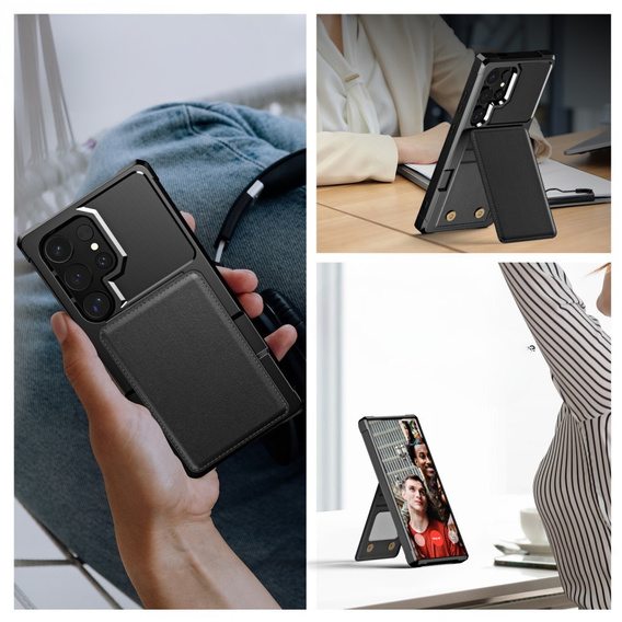 Puzdro pre Samsung Galaxy S25 Ultra, Card Holder Kickstand, čierne