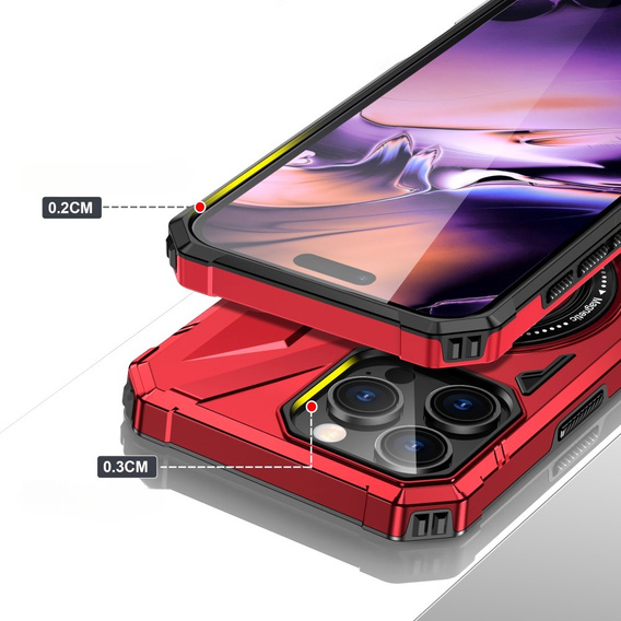 Puzdro pre iPhone 16 Pro Max, pancierované so stojanom a rukoväťou, červené