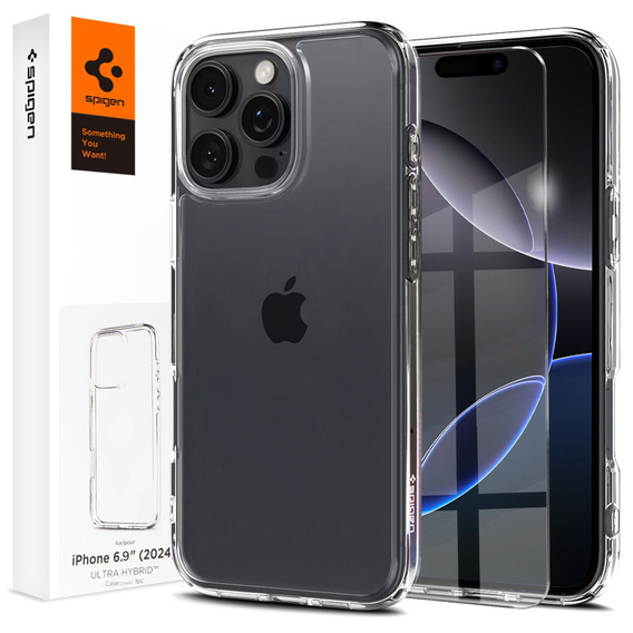 Puzdro Spigen pre iPhone 16 Pro Max, Ultra Hybrid, priehľadné + tvrdené sklo 9H