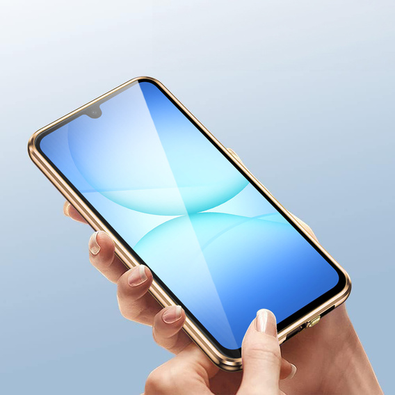 Puzdro pre Samsung Galaxy A17 5G, magnetické dvojité sklo, priehľadné so zlatými stranami
