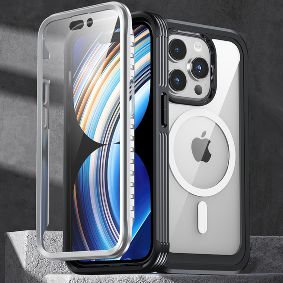 Puzdro pre iPhone 15 Pro, Armoured Full Protect 360° pre MagSafe, sklo na displej, čierne
