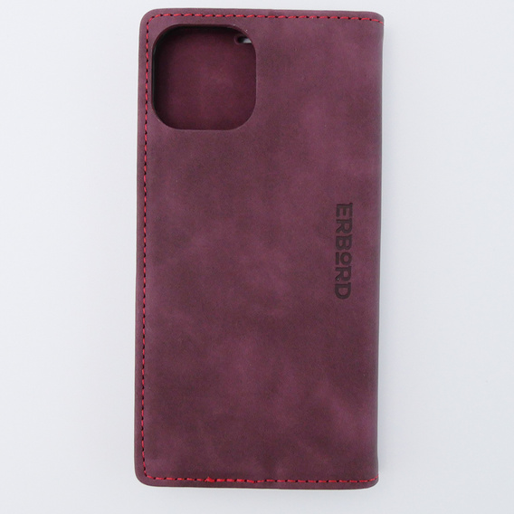 Puzdro pre iPhone 15, ERBORD Vintage, peňaženka s chlopňou, červené