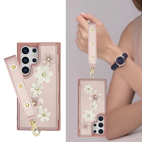 Puzdro pre Samsung Galaxy S24 Ultra, Leather Flower Card Slot, ružové