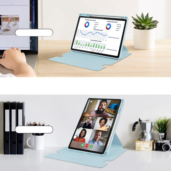 Puzdro s klávesnicou pre Lenovo Tab M11, Rotary 360° Leather, svetlomodré