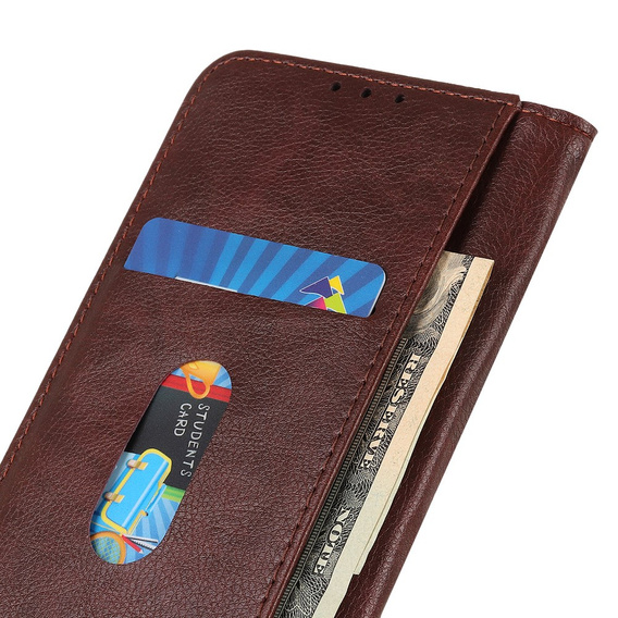 Obal na mobil pre Motorola Moto G24 / G24 Power / G04, Wallet Litchi Leather, hnedé