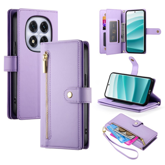 Klapkové puzdro pre Xiaomi Redmi Note 14 Pro 5G / Poco X7 5G, Wallet Zipper Pocket, fialové