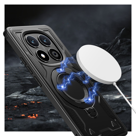 Puzdro pre Xiaomi Redmi Note 14 Pro 5G /  Poco X7 5G, Military MagSafe, čierne + sklo 9H