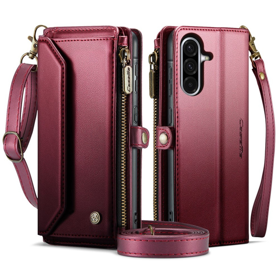 Puzdro CASEME pre Samsung Galaxy A56 5G, RFID Leather Wallet, s popruhom cez rameno, červené