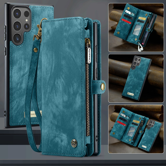 CASEME puzdro pre Samsung Galaxy S25 Ultra, Retro Leather Wallet, s remienkom, zelený
