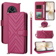 Puzdro s chlopňou pre Realme 14 Pro+ 5G, Crossbody Leather Wallet, tmavoružová