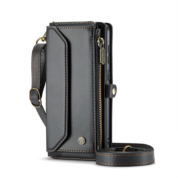 Puzdro CASEME pre Samsung Galaxy S24 FE, RFID Leather Wallet, s popruhom cez rameno, čierne