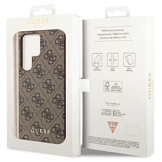 GUESS Obal na mobil pre Samsung Galaxy S24 Ultra, 4G Charms Collection Hardcase, hnedé
