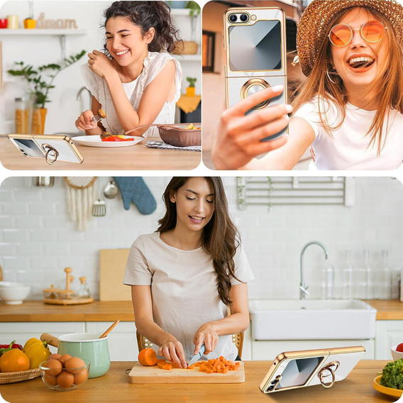 Obal na mobil pre Samsung Galaxy Z Flip7 FE / Z Flip6, Electro Ring, biele