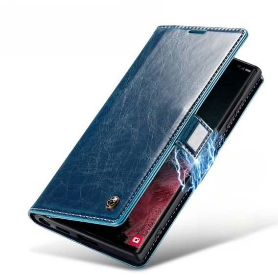 CASEME flipové puzdro pre Samsung Galaxy S22 Ultra, Waxy Textured, modré