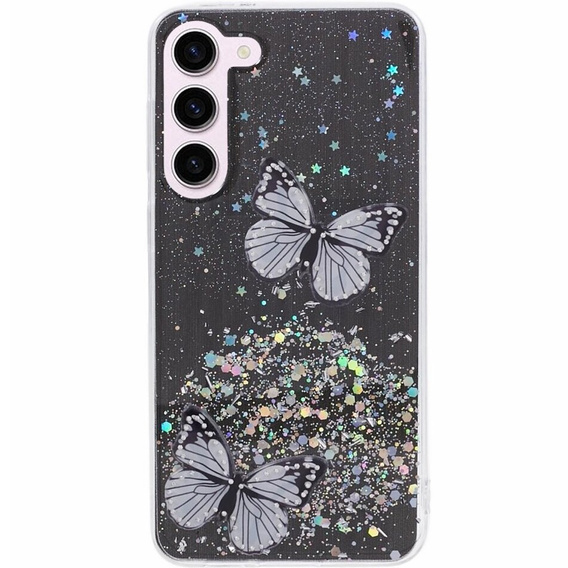 Puzdro pre Samsung Galaxy S24, Glitter Butterfly, čierne