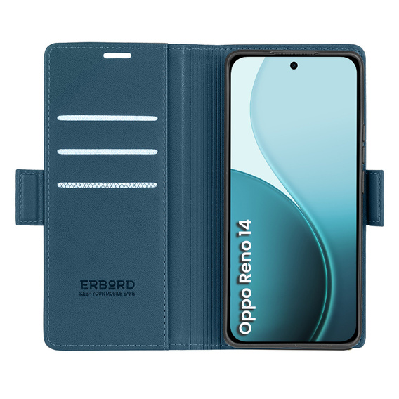 Puzdro pre Oppo Reno 14, ERBORD Glossy Litchi, flipová peňaženka, modré