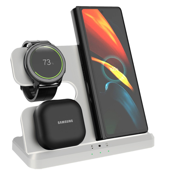 Bezdrôtová indukčná nabíjačka 3 v 1 QI rýchla pre Samsung S25 S24 S23 Galaxy Watch Buds Stanica biela