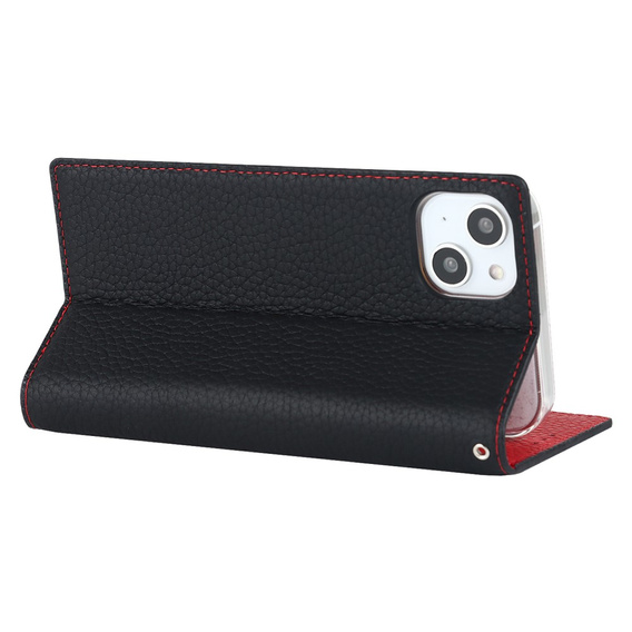 Klapkové puzdro pre iPhone 15, Litchi Skin Grain, čierne