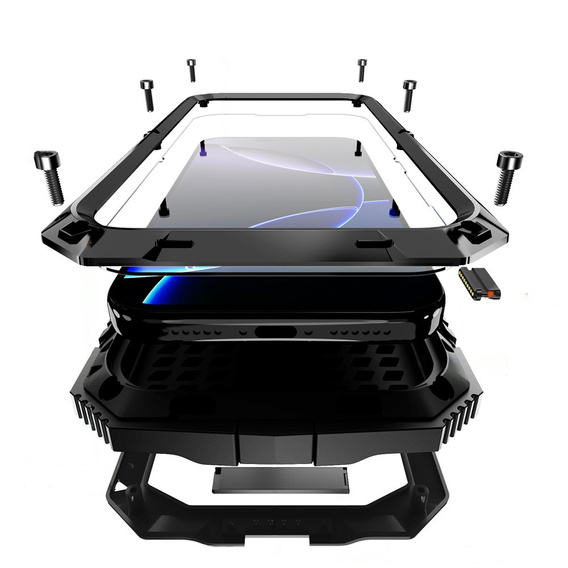 Puzdro R-JUST s podstavcom a integrovaným sklom pre iPhone 17 Pro Max