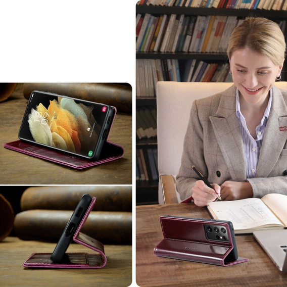 CASEME flipové puzdro pre Samsung Galaxy S21 Ultra 5G, Waxy Textured, červené