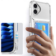 Puzdro pre iPhone 16 Plus, Card Holder Kickstand, transparentné 