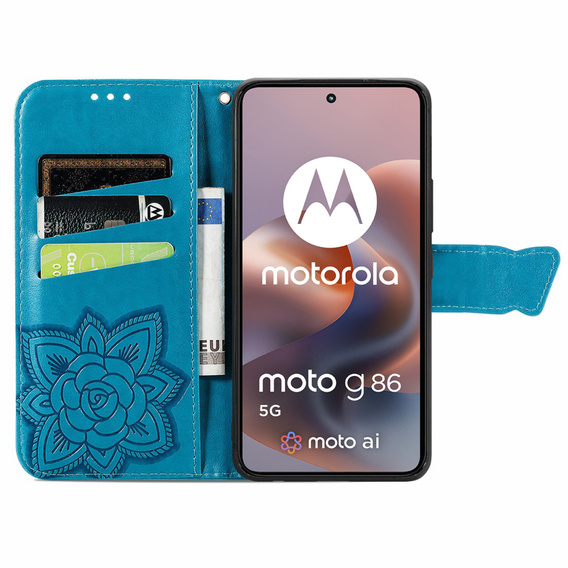 Klapkové puzdro pre Motorola Moto G86 5G, Butterfly, modré