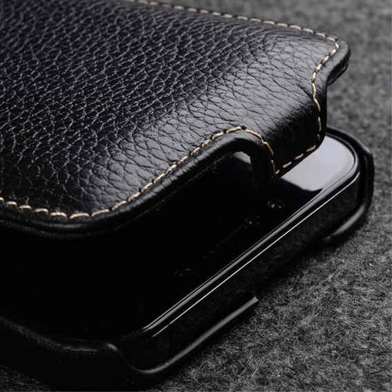 MELKCO flipové puzdro pre iPhone 13 Pro, kožené, flipové, čierne