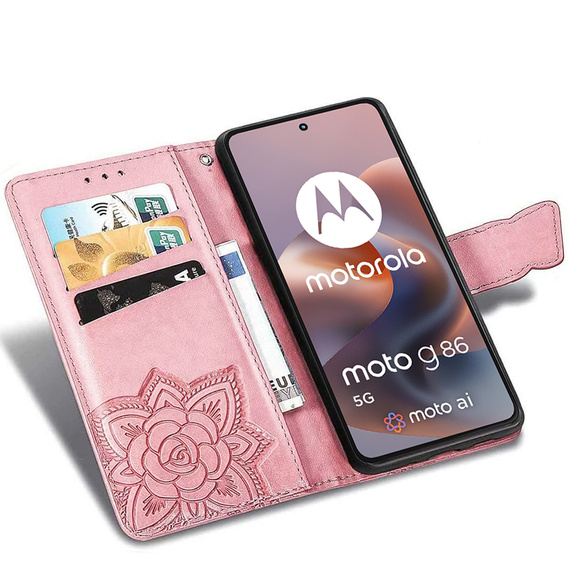 Klapkové puzdro pre Motorola Moto G86 Power 5G, Butterfly, ružové rose gold