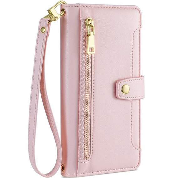 Klapkové puzdro pre iPhone 14, Wallet Zipper Pocket, ružové