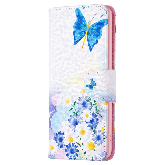 Klapkové puzdro pre Samsung Galaxy M34, Wallet, butterfly & flowers, biele