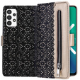 Klapkové puzdro pre Samsung Galaxy A33 5G, Wallet Pocket Zipper Lace, čierne