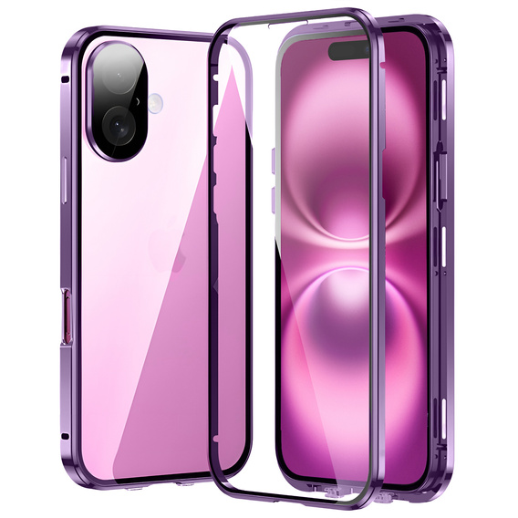 Puzdro pre iPhone 16, Magnetic Dual Glass, fialové