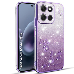 Puzdro pre Motorola Moto G86 5G, Glitter Flower, fialové