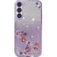 Puzdro pre Samsung Galaxy S23, Glitter Flower, fialové