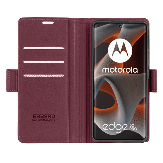 Puzdro pre Motorola Edge 50 Pro, ERBORD Glossy Litchi, flipová peňaženka, červené