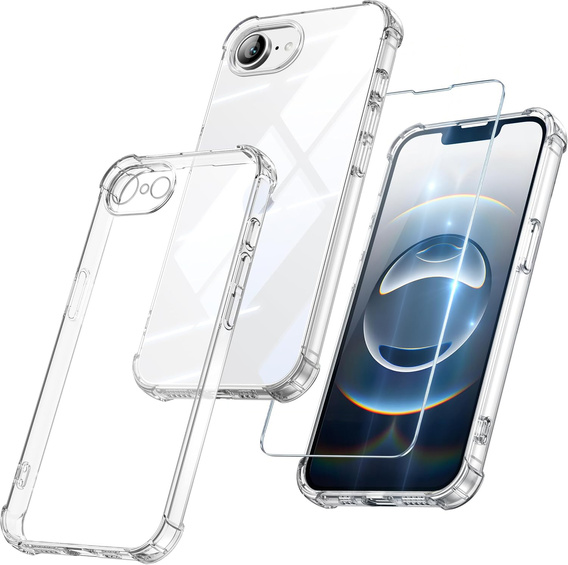 Puzdro pre iPhone 16E, Erbord Dropproof, priehľadné + sklo