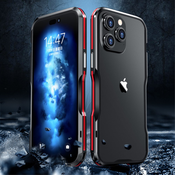 Puzdro LUPHIE pre iPhone 15 Pro, Armor Bumper, čierna / červená