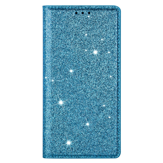 Flipové puzdro na iPhone 16E, Card Slot Glittery, modré