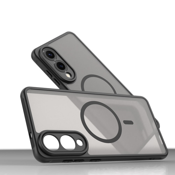 Puzdro pre Samsung Galaxy S25 Edge, Kickstand Matt Case, pre MagSafe, čierne + sklo na displej