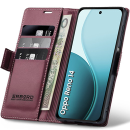 Puzdro pre Oppo Reno 14, ERBORD Glossy Litchi, flipová peňaženka, červené