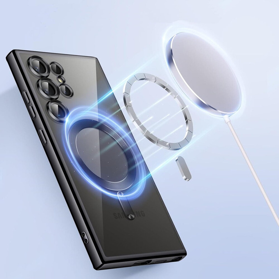 Puzdro pre Samsung Galaxy S24 Ultra, Electro MagSafe, čierne+ Plné lepidlo keramické sklo