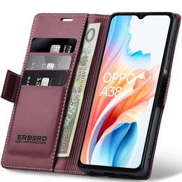 Puzdro pre Oppo A18 4G / A38 4G, ERBORD Glossy Litchi, flipová peňaženka, červené